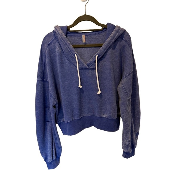 We The Free (Free People) Cropped V-Neck Hoodie - Blue - Size Extra Small - Picture 2 of 12
